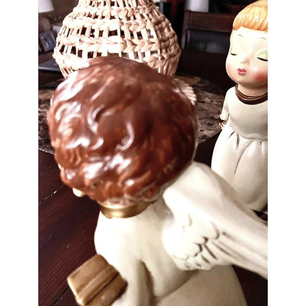 MCM Christmas Kissing Angel Set 2 Papier Mache Choir Children Japan Vintage 9.5